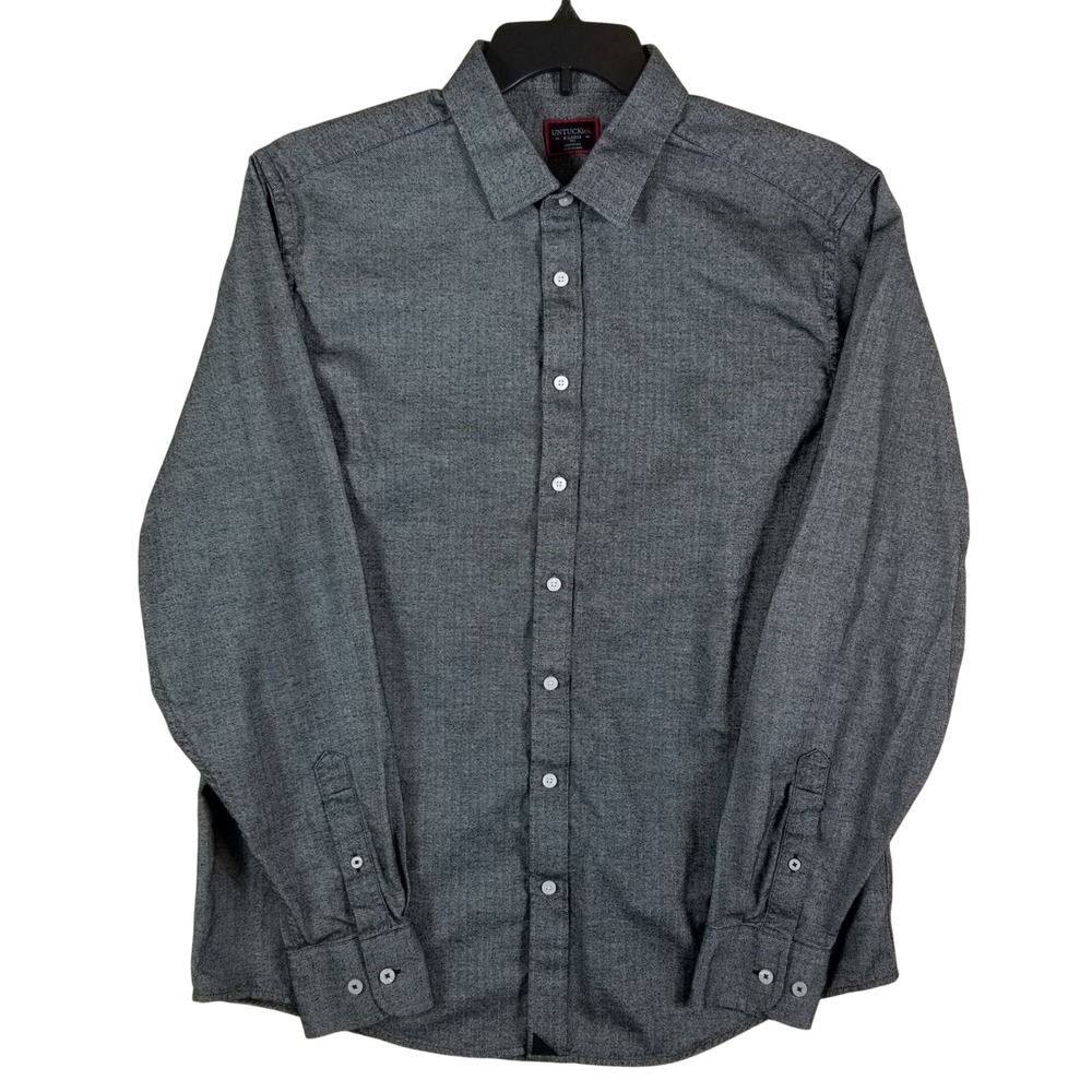 UNTUCKit Mens XL Tall Grey Herringbone Cotton Long Sleeve Button Down Shirt